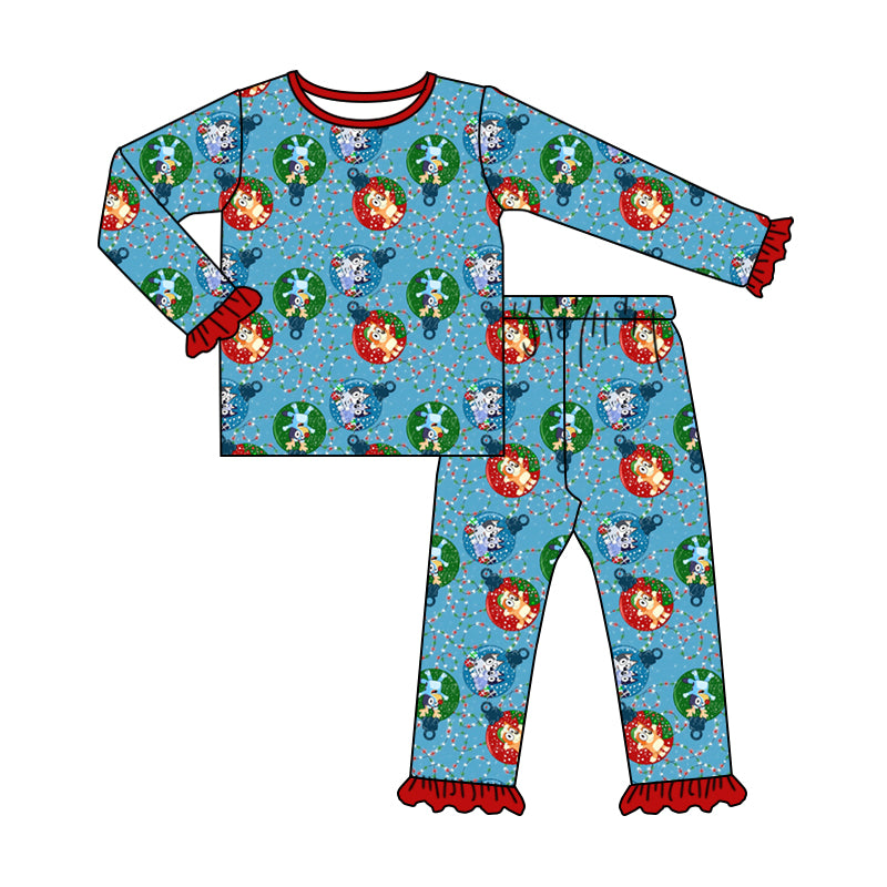 Baby Girls Christmas Dogs Top Pants Pajamas Clothes Sets Preorder