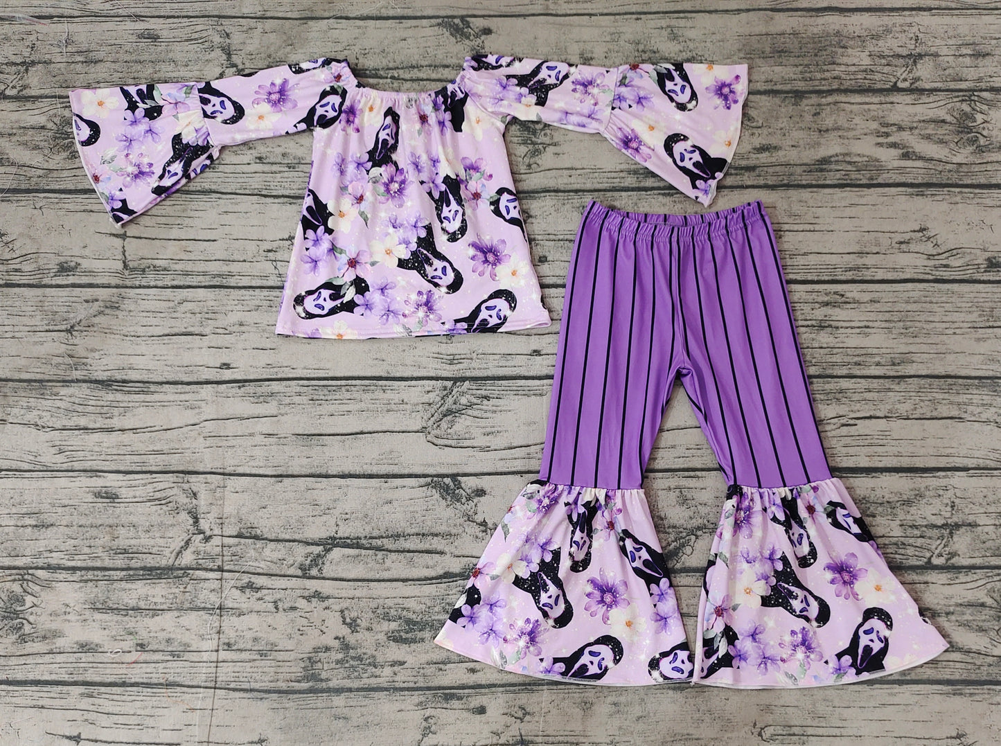 Baby Girls Lavender Halloween Ghost Shirt Bell Pants Clothes Sets