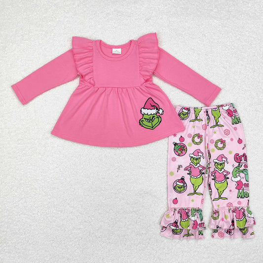 Baby Girls Christmas Pink Frog Tunic Ruffle Pants Clothes Sets