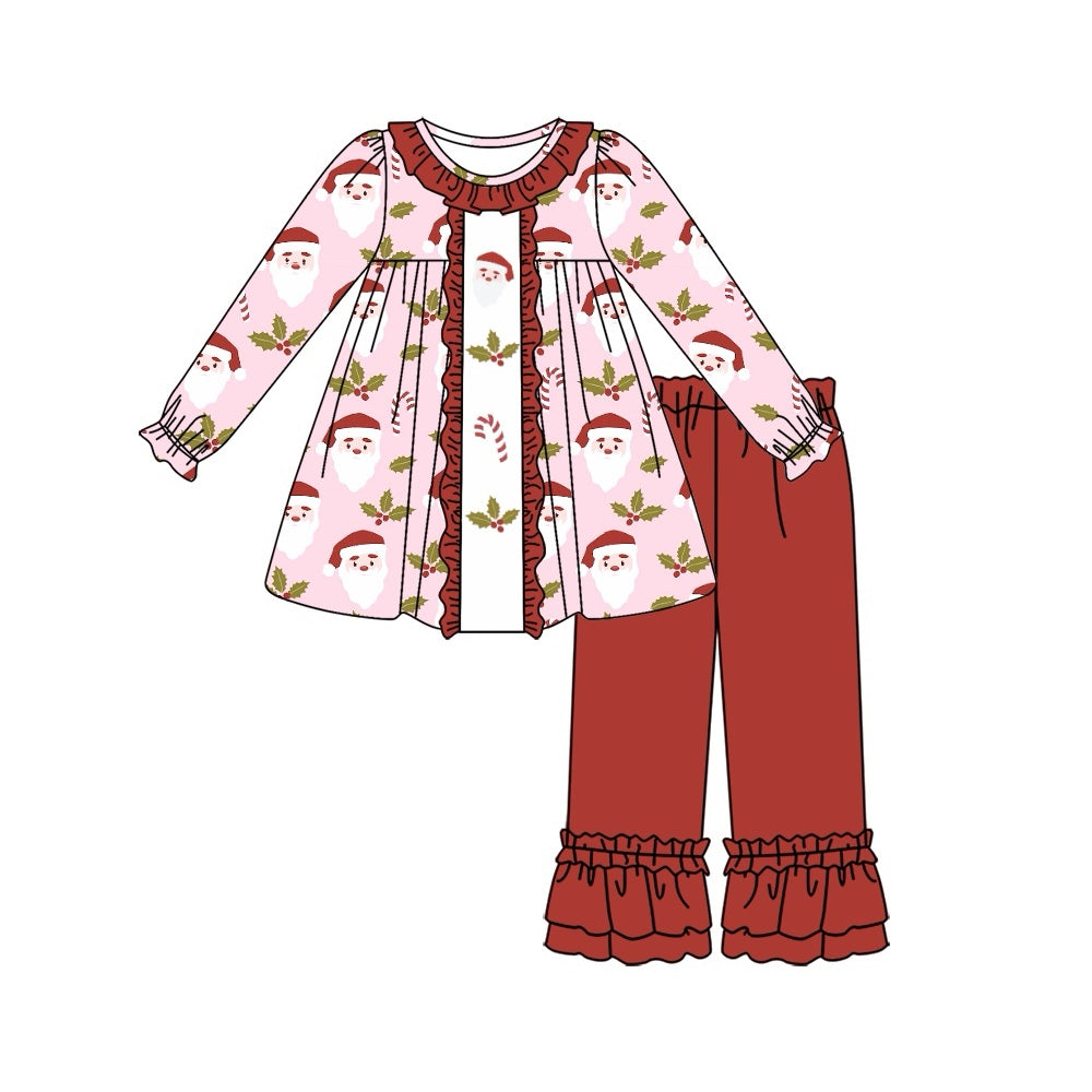 Baby Girls Christmas Santa Leaves Tunic Ruffle Pants Clothes Sets Preorder