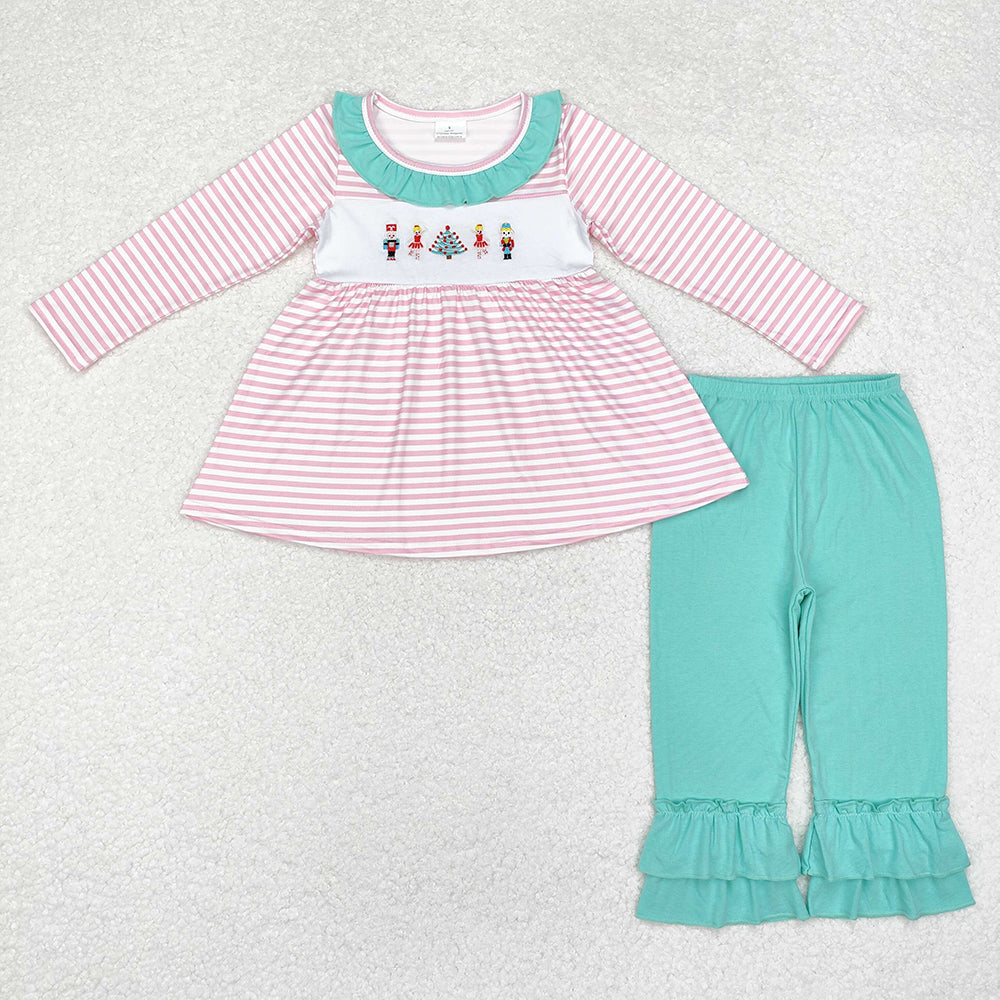 Baby Girls Pink Stripes Soldier Tunic Ruffle Pants Clothes Sets