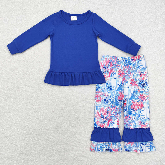 Baby Girls Blue Shirt Seaweed Boats Pants Clothes Sets