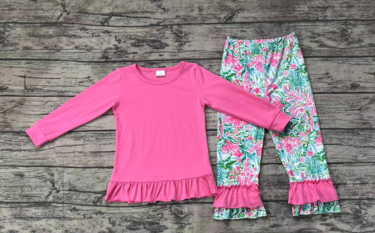 Baby Girls Pink Shirt Rose Seaweed Pants Clothes Sets