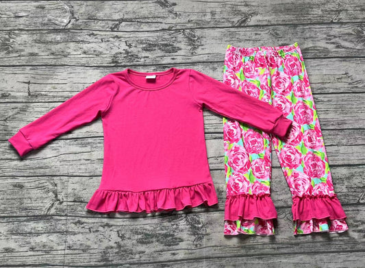 Baby Girls Pink Shirt Rose Flowers Pants Clothes Sets