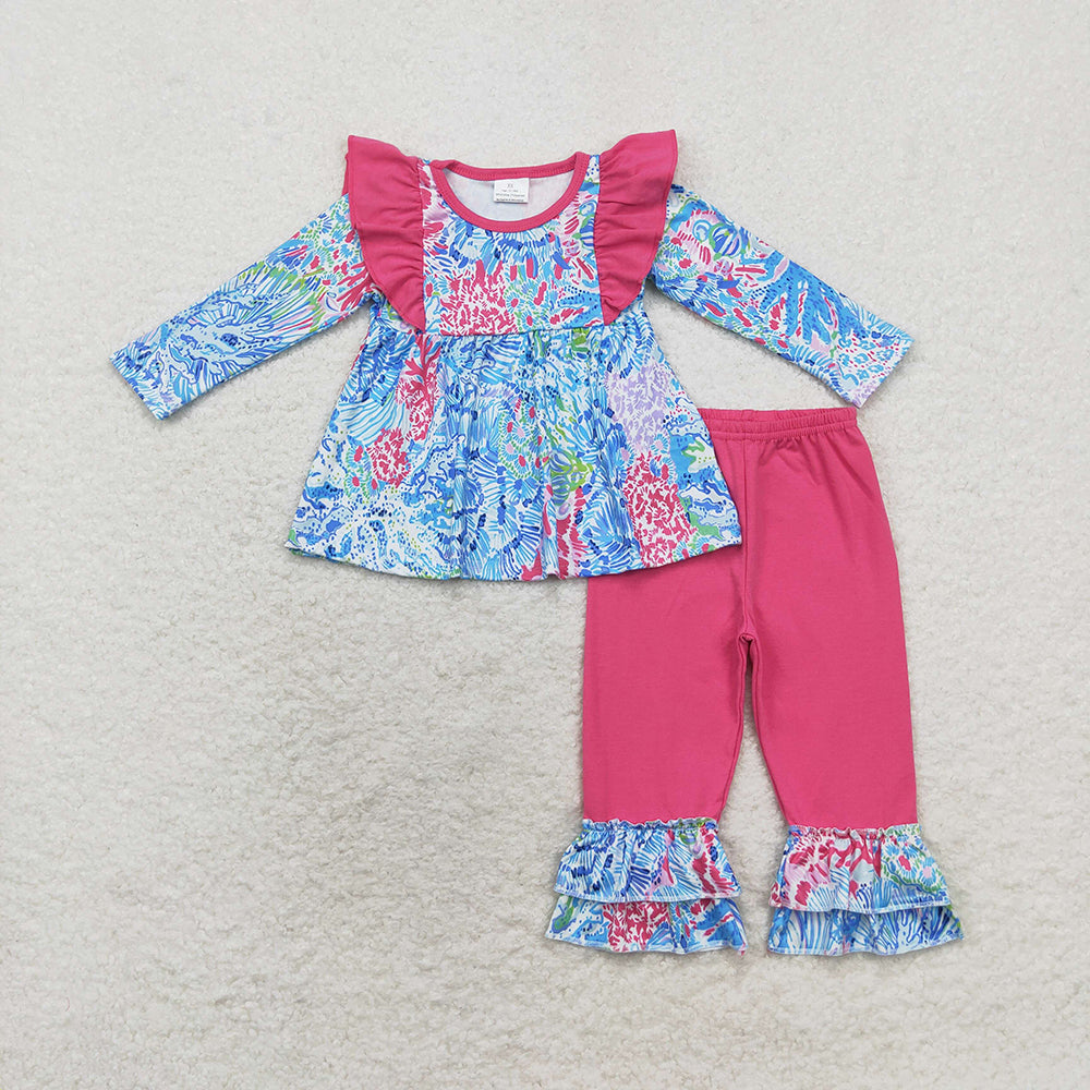 Baby Girls Pink Seaweed Tunic Ruffle Pants Clothes Sets