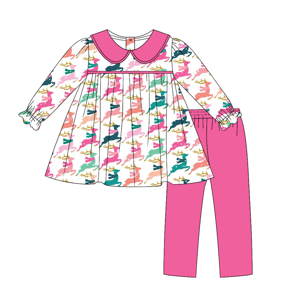 Baby Girls Christmas Pink Deers Tunic Top Legging Clothes Sets Preorder