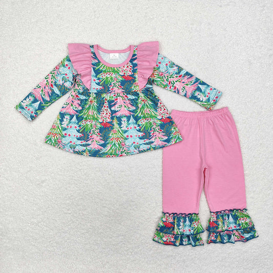 Baby Girls Colorful Christmas Tree Tunic Ruffle Pants Clothes Sets