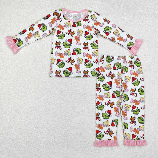 Baby Girls Christmas Green Face Character Bamboo Pajamas Clothes Sets