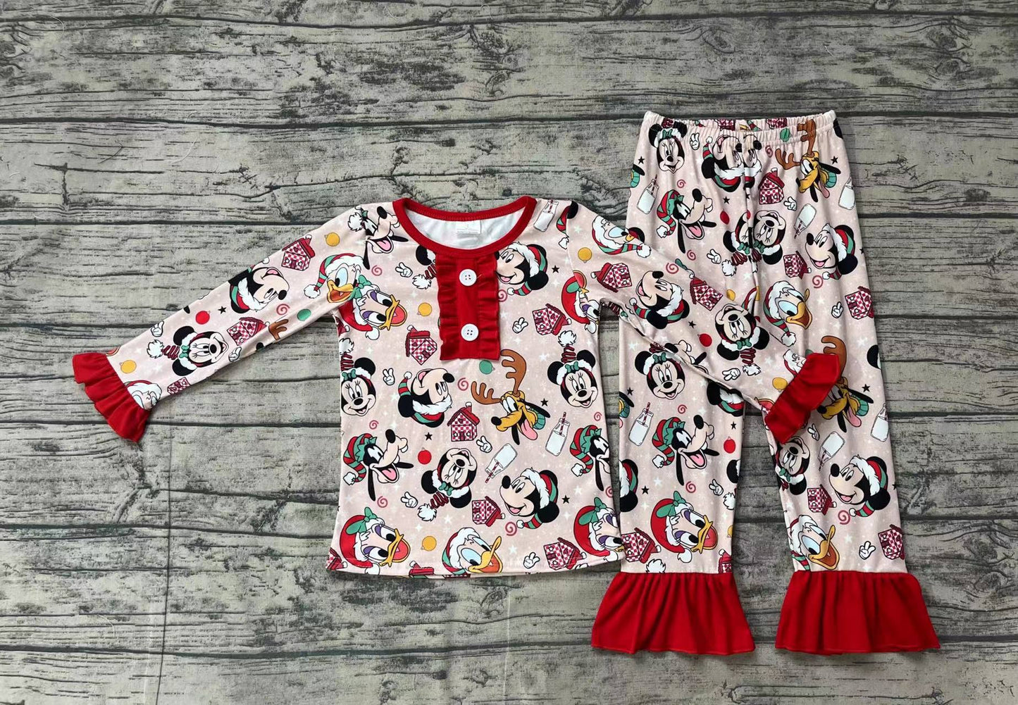 Baby Girls Christmas Cartoon Deer Top Pants Pajamas Clothes Sets