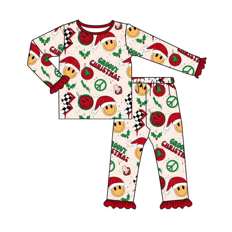 Baby Girls Christmas Groovy Smile Top Pants Pajamas Clothes Sets Preorder