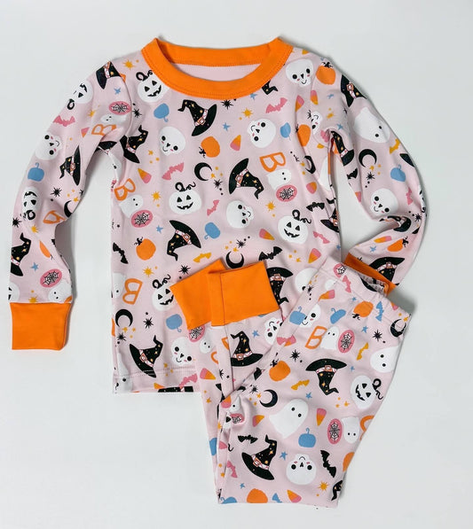 Baby Girls Orange Halloween Pumpkins Top Pants Pajamas Outfits Sets Preorder