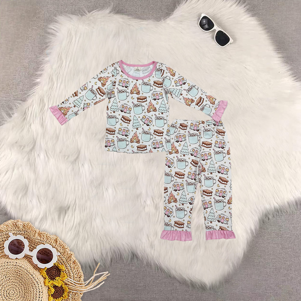 Sibling Baby Girls Fall Cookies Cars Bamboo Pajamas Outfits Sets Zipper Romper