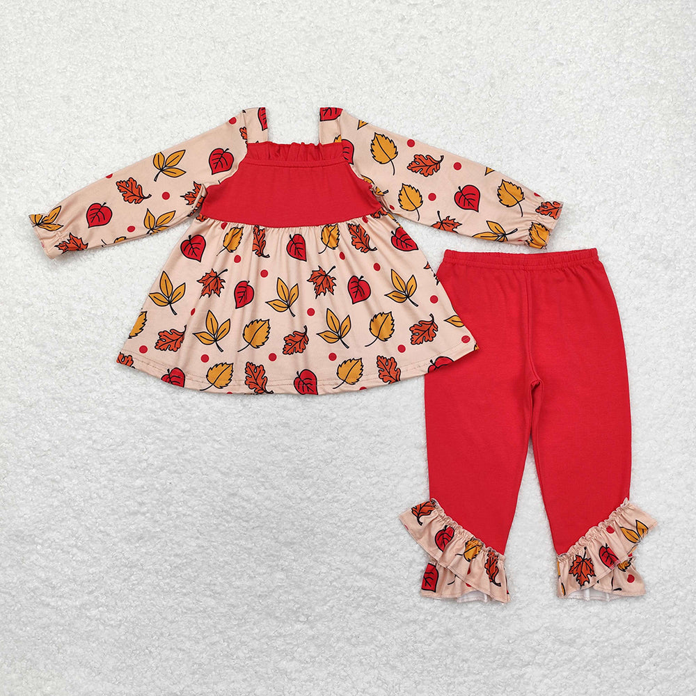 Baby Girls Thanksgiving Leaves Tunic Ruffle Pants Clothes Sets