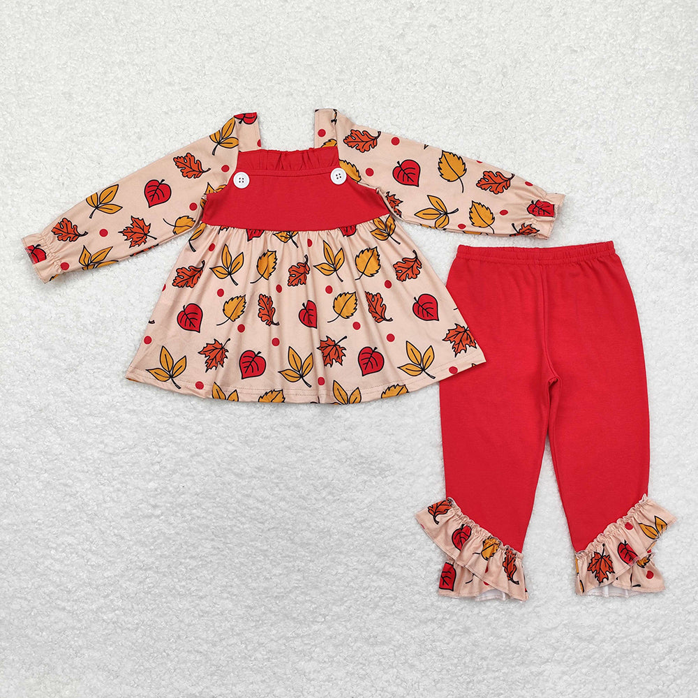 Baby Girls Thanksgiving Leaves Tunic Ruffle Pants Clothes Sets