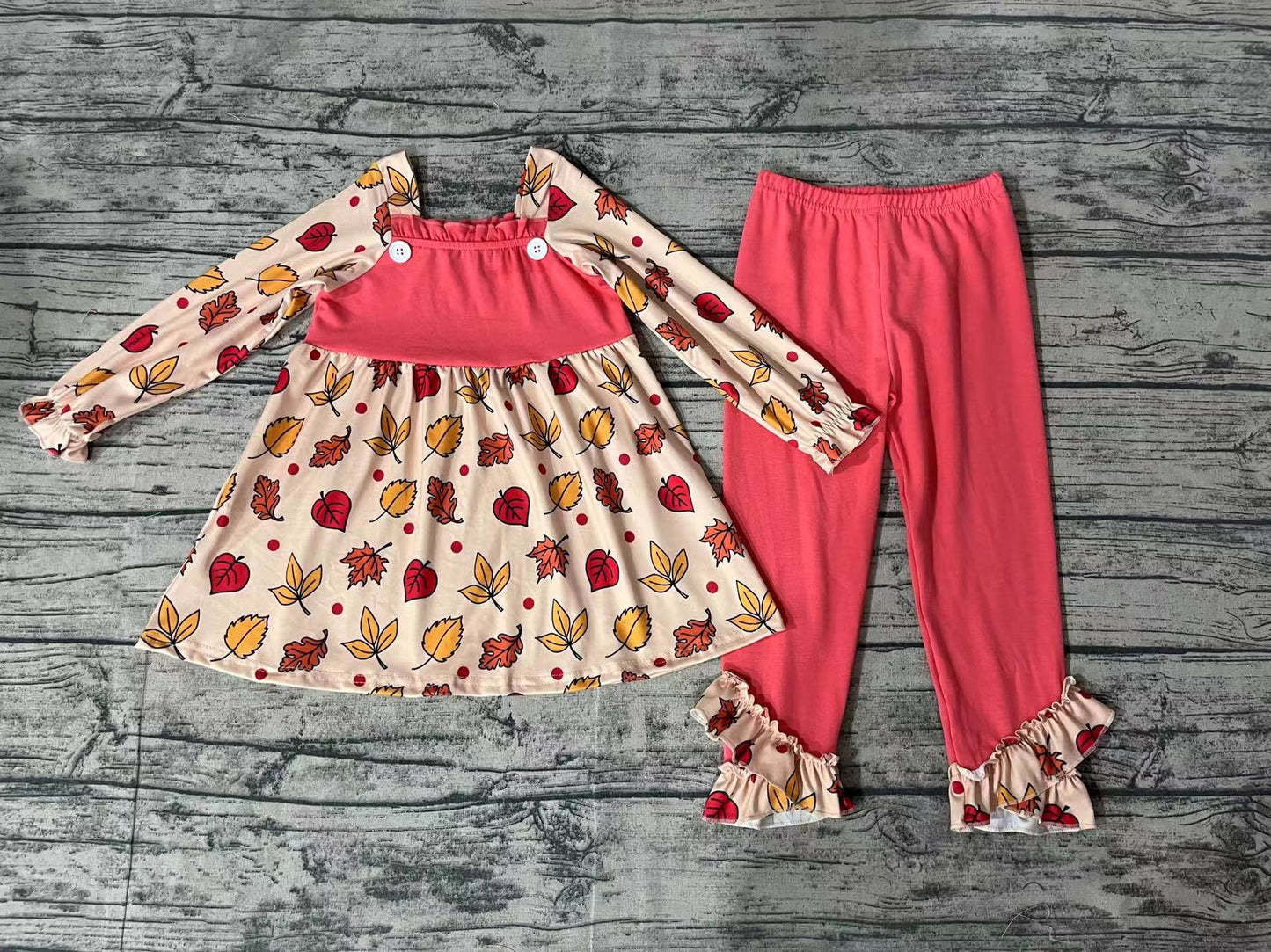 Baby Girls Thanksgiving Leaves Tunic Ruffle Pants Clothes Sets