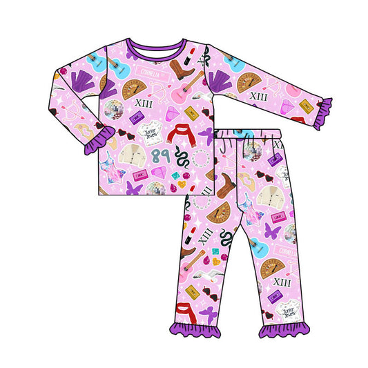 Baby Girls Singer Pink Butterfly Shirt Pants Pajamas Clothes Sets Preorder