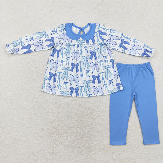 Baby Girls Blue Bows Tunic Tops Legging Pants Clothes Sets