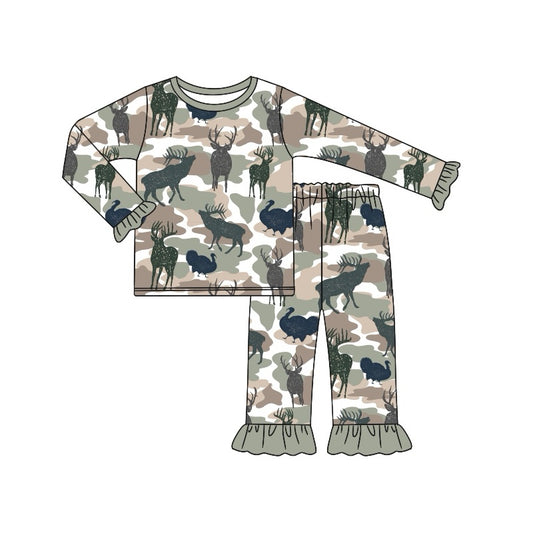 Baby Girls Deers Hunting Camo Tee Shirt Pants Pajamas Clothes Sets Preorder