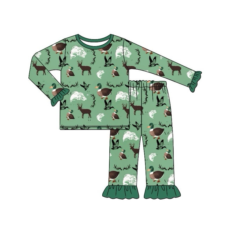 Baby Girls Mallard Ducks Hunting Green Tee Shirt Pants Pajamas Clothes Sets Preorder