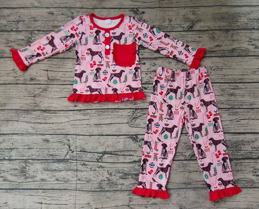 Baby Girls Christmas Dogs Red Tee Bamboo Pajamas Clothes Sets