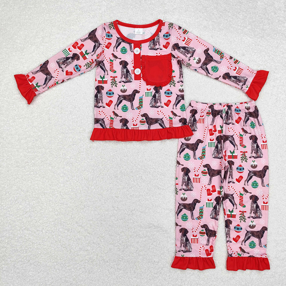 Baby Girls Christmas Dogs Red Tee Bamboo Pajamas Clothes Sets