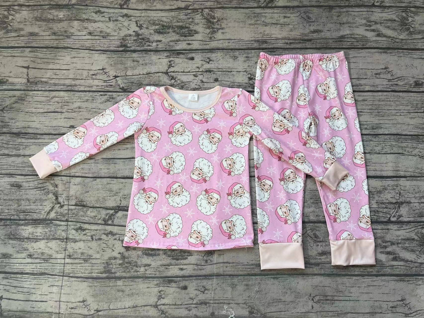 Baby Girls Christmas Santa Snowflake Pink Bamboo Pajamas Clothes Sets