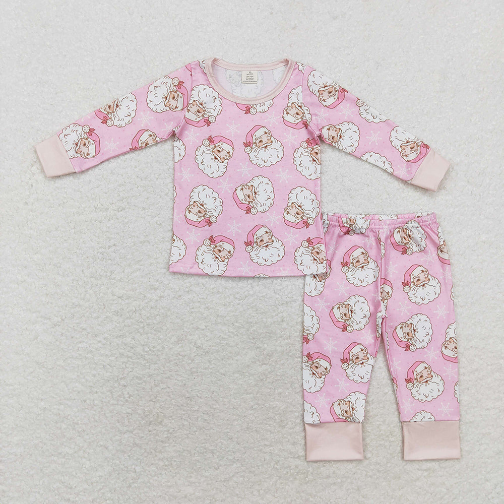 Baby Girls Christmas Santa Snowflake Pink Bamboo Pajamas Clothes Sets