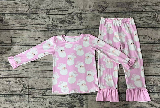 Baby Girls Christmas Pink Santa Bamboo Pajamas Clothes Sets