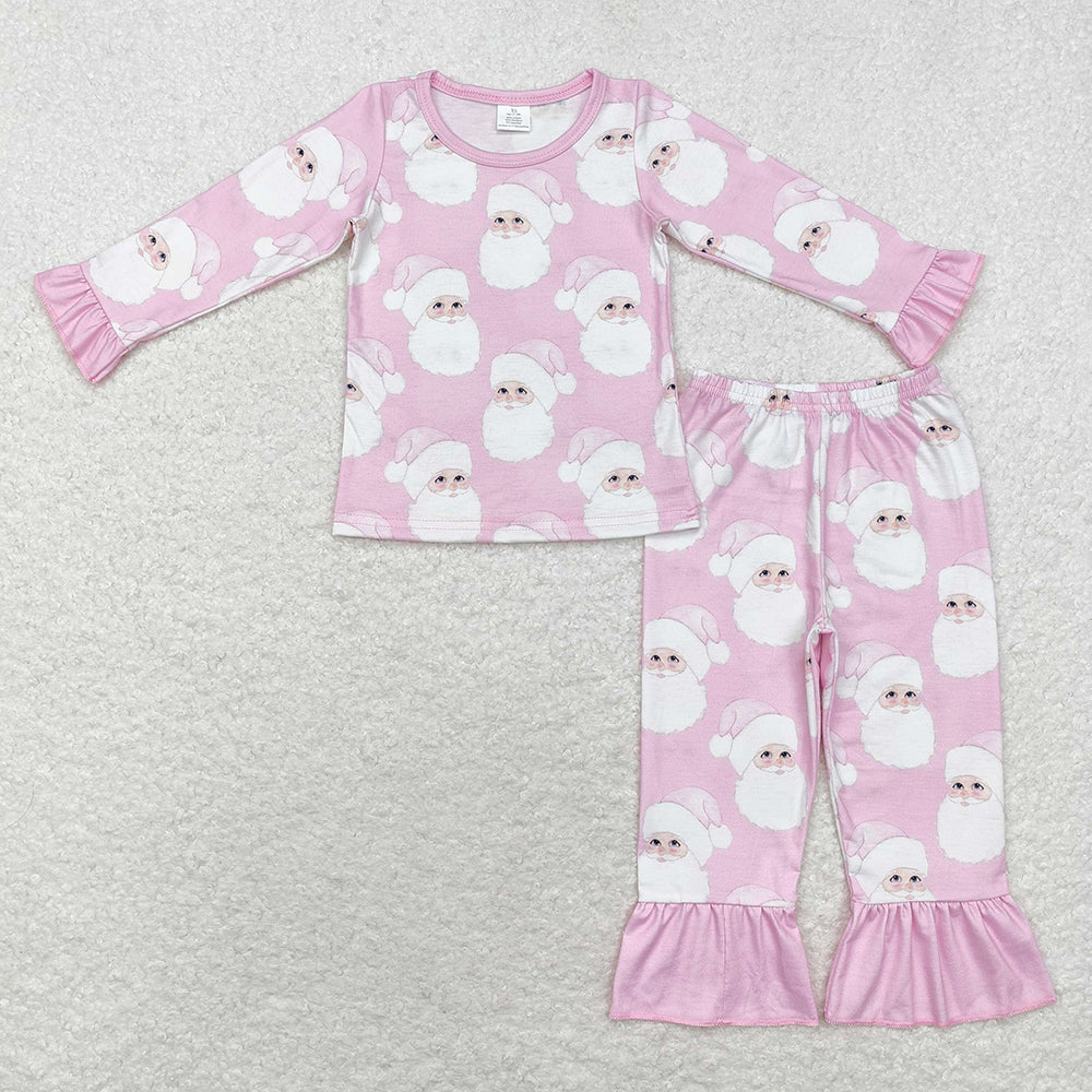 Baby Girls Christmas Pink Santa Bamboo Pajamas Clothes Sets