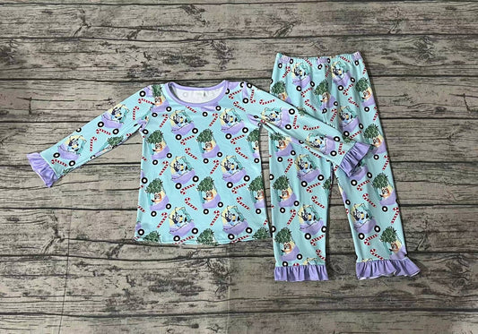 Baby Girls Christmas Dogs Candy Bamboo Pajamas Clothes Sets