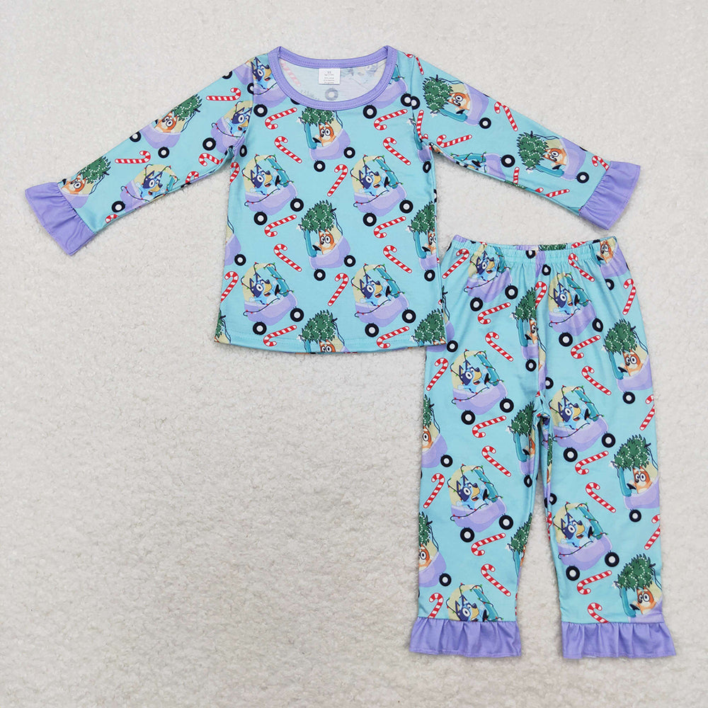 Baby Girls Christmas Dogs Candy Bamboo Pajamas Clothes Sets