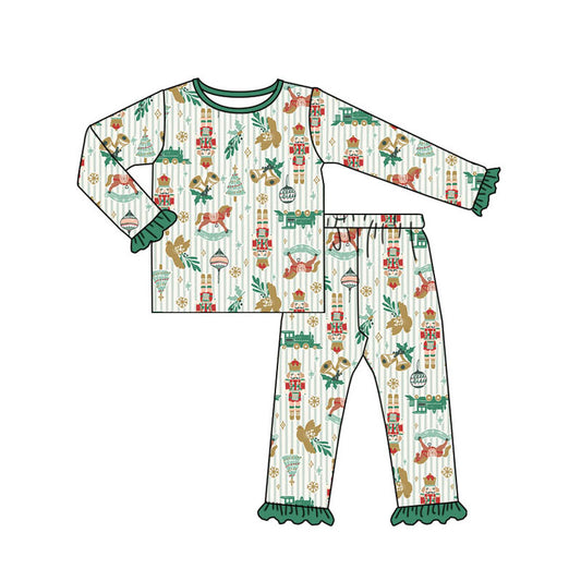 Baby Girls Christmas Soldier Green Top Pants Pajamas Clothes Sets Preorder