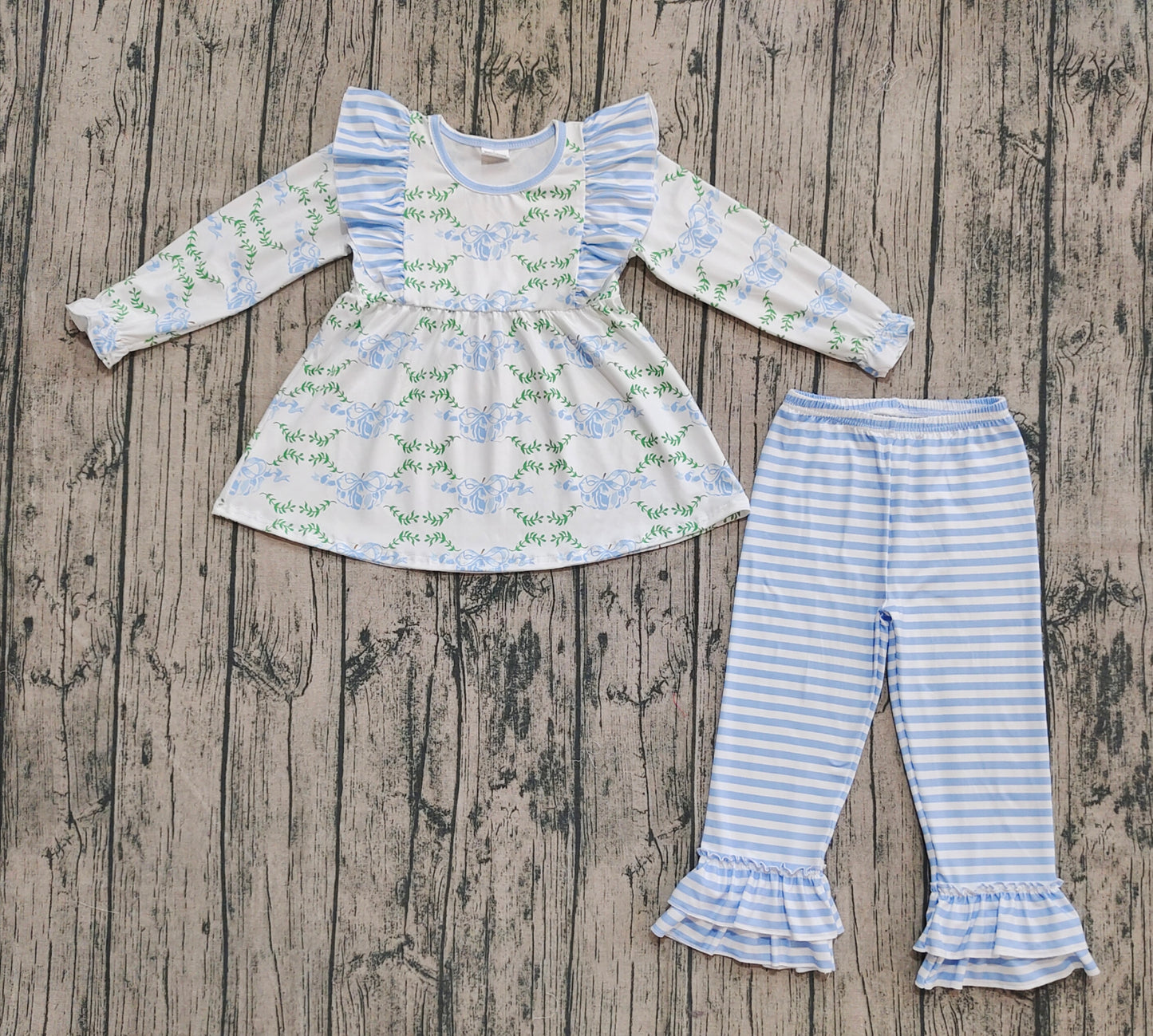 Baby Girls Pumpkins Bows Tunic Top Stripes Pants Fall Clothes Sets