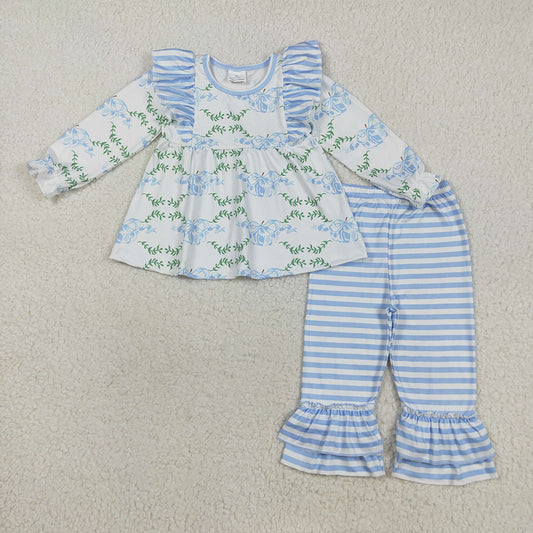 Baby Girls Pumpkins Bows Tunic Top Stripes Pants Fall Clothes Sets