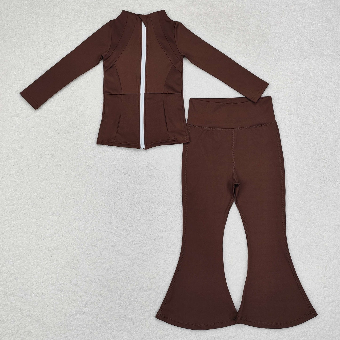 Sibling Baby Girls Long Sleeve Zipper Pockets Jackets Bell Bottom Pants Yoga Active Clothes Sets