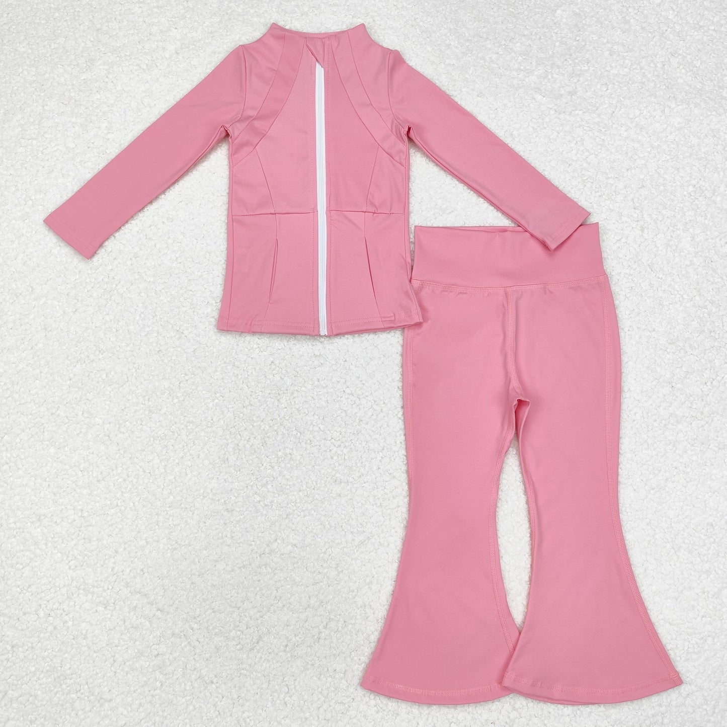 Sibling Baby Girls Long Sleeve Zipper Pockets Jackets Bell Bottom Pants Yoga Active Clothes Sets