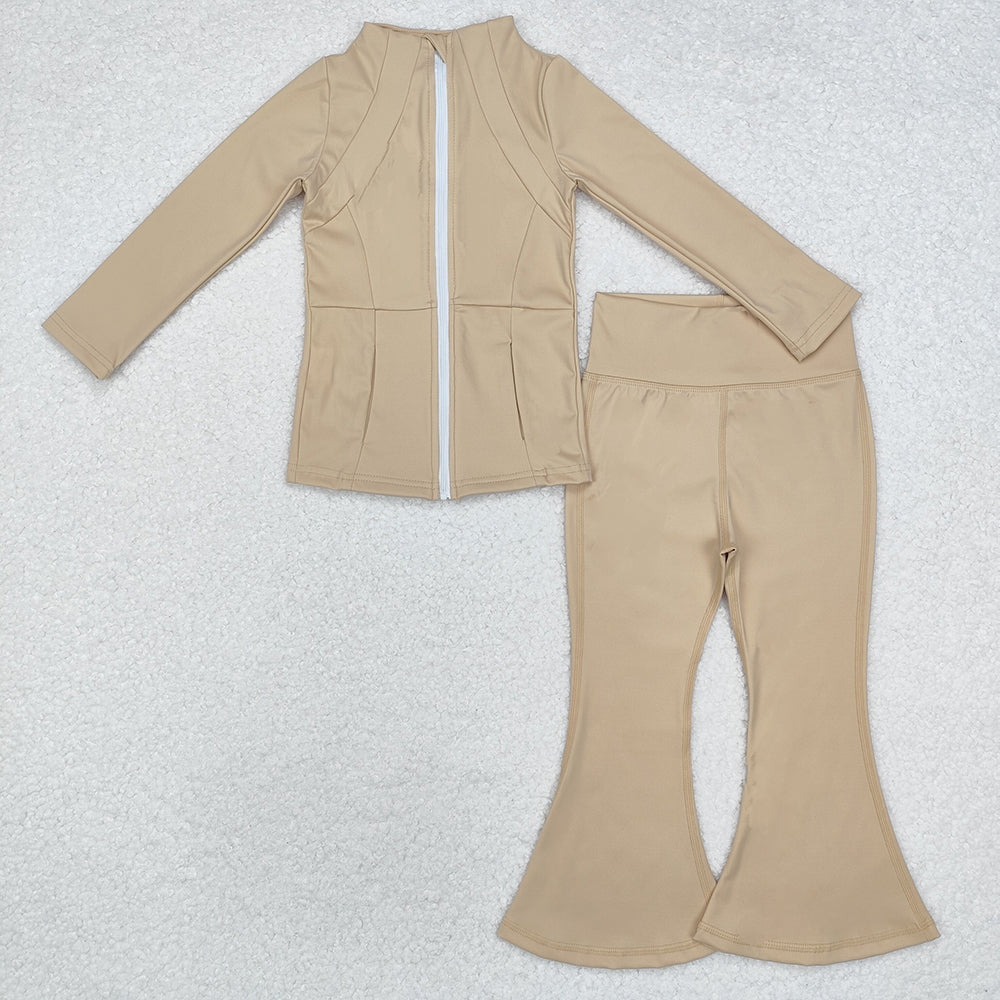 Baby Girls Khaki Yoga Active Wear Jackets Pants 2pcs Clothes Sets