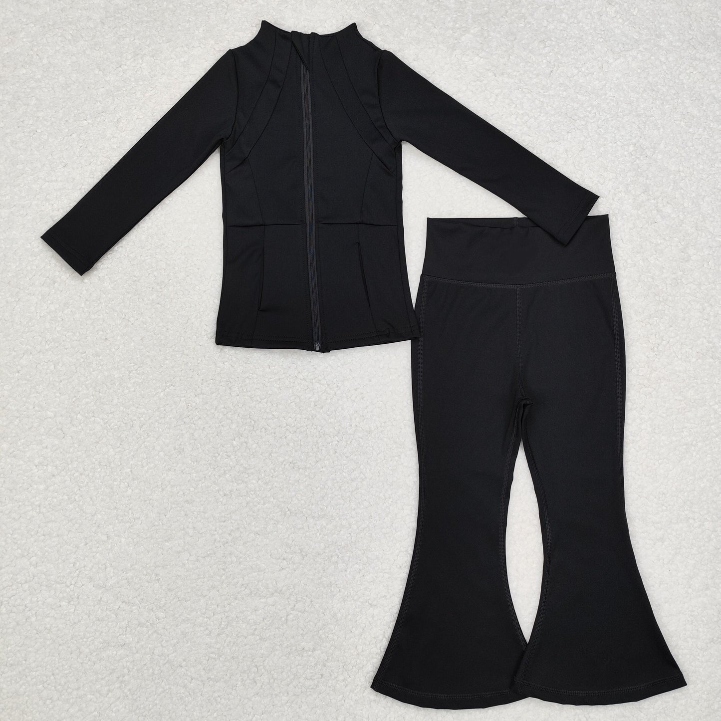 Sibling Baby Girls Long Sleeve Zipper Pockets Jackets Bell Bottom Pants Yoga Active Clothes Sets
