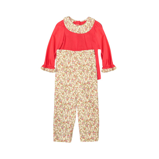 Baby Girls Red Collar Top Small Floral Pants Clothes Sets Preorder