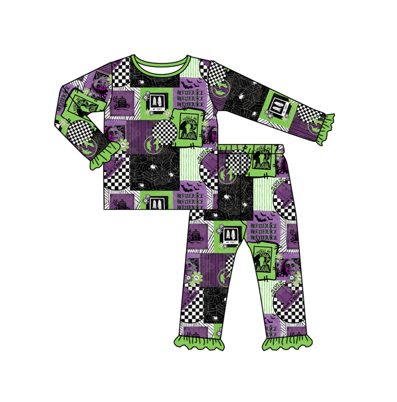 Baby Girls Halloween Green Horrible Top Pants Pajamas Clothes Sets Preorder