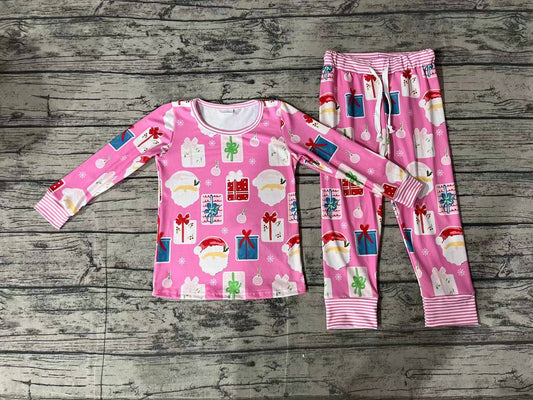 Baby Girls Pink Santa Christmas Bamboo Pajamas Clothes Sets