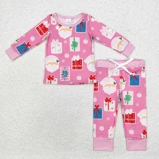 Baby Girls Pink Santa Christmas Bamboo Pajamas Clothes Sets