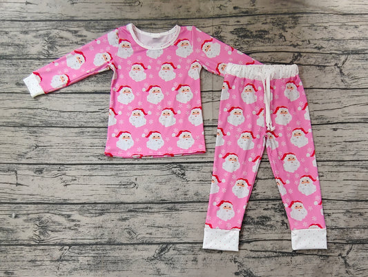 Baby Girls Santa Pink Christmas Bamboo Pajamas Clothes Sets