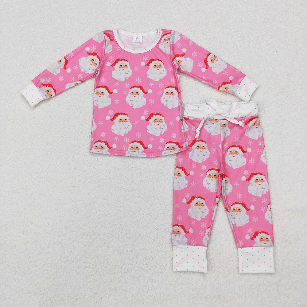 Baby Girls Santa Pink Christmas Bamboo Pajamas Clothes Sets