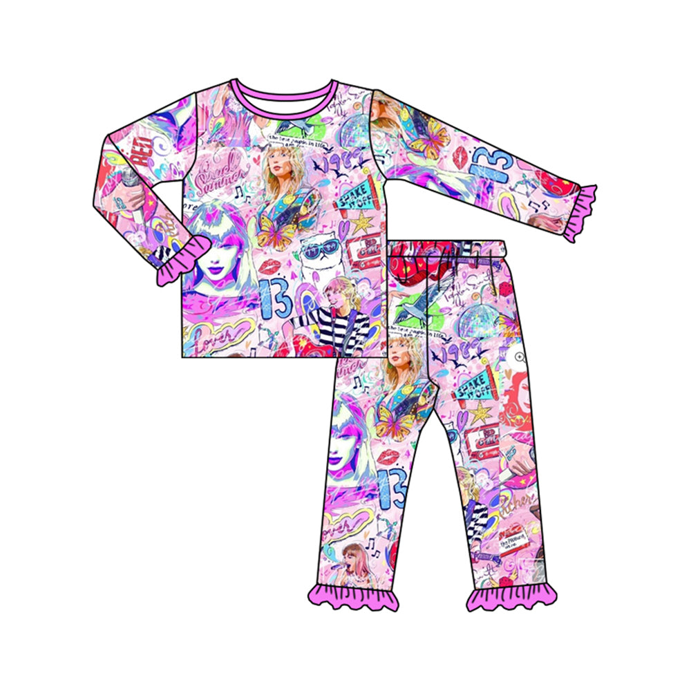 Baby Girls Pink Singer Colorful Top Pants Pajamas Clothes Sets Preorder