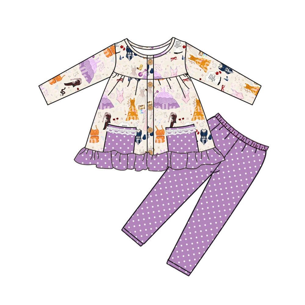 Baby Girls Purple Pockets Singer Tunic Legging Clothes Sets Preorder