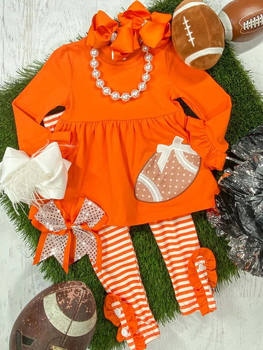 Baby Girls Orange Football Team Tunic Stripes Legging Clothes Sets Preorder