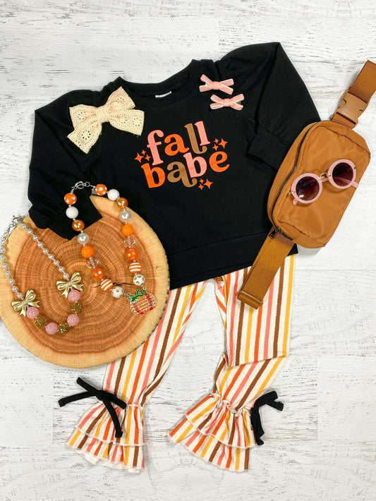 Baby Girls Fall Babe Top Stripes Ruffle Pants Clothes Sets Preorder