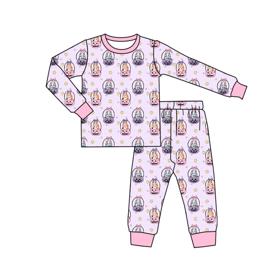 Baby Girls Pink Dogs Pumpkins Top Pants Pajamas Clothes Sets Preorder