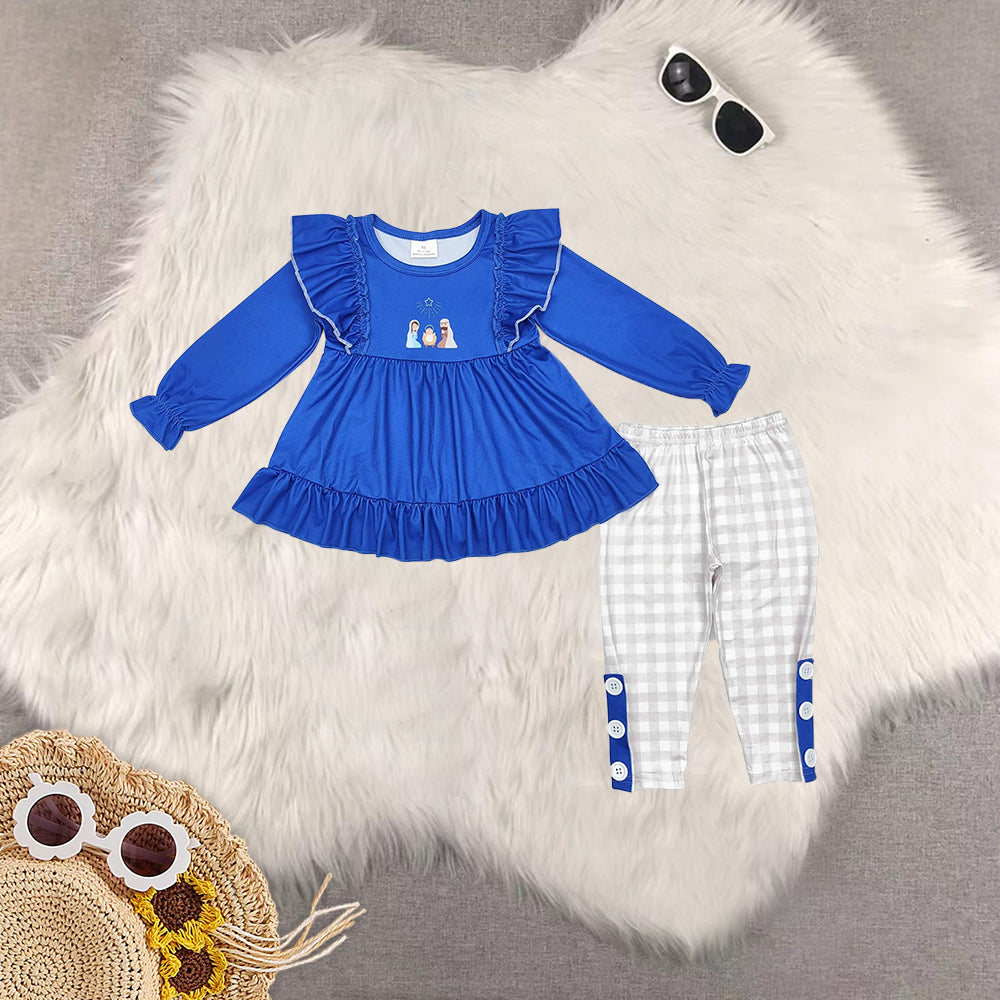 Sibling Girls Baby Girls Christmas Nativity Tunic Ruffle Pant Clothes Sets